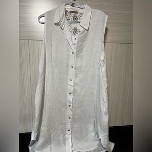 Beyond Capri White Cottagecore Linen Sleeveless Dress with Lace Back-L